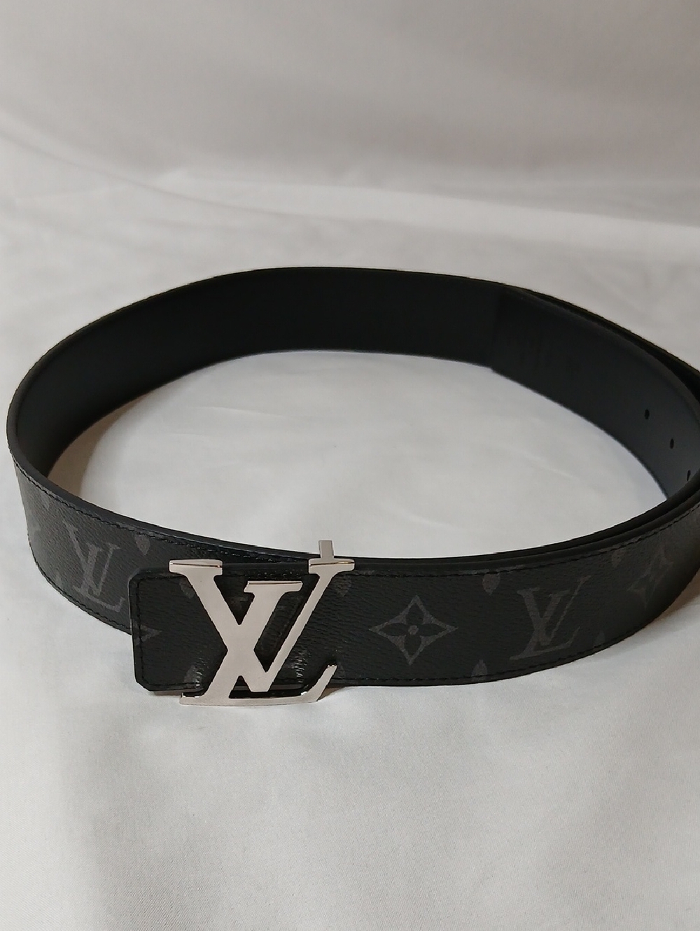Louis Vuitton Black Monogram Canvas Men's Belt with Silver LV Buckle